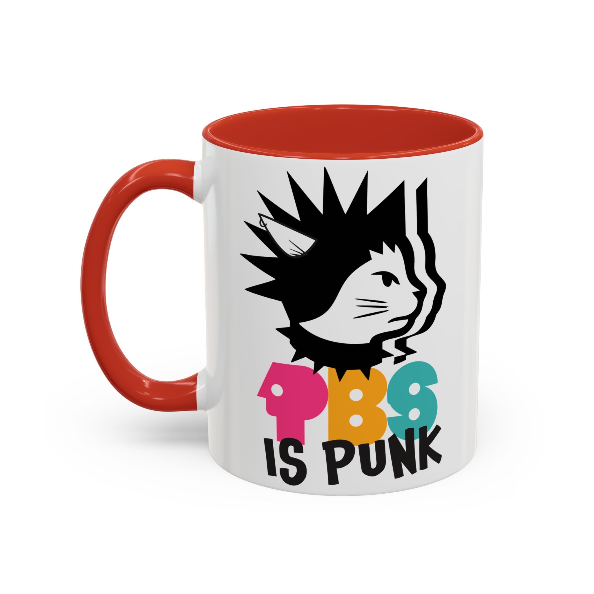 Mug with a graphic design and text on a white background