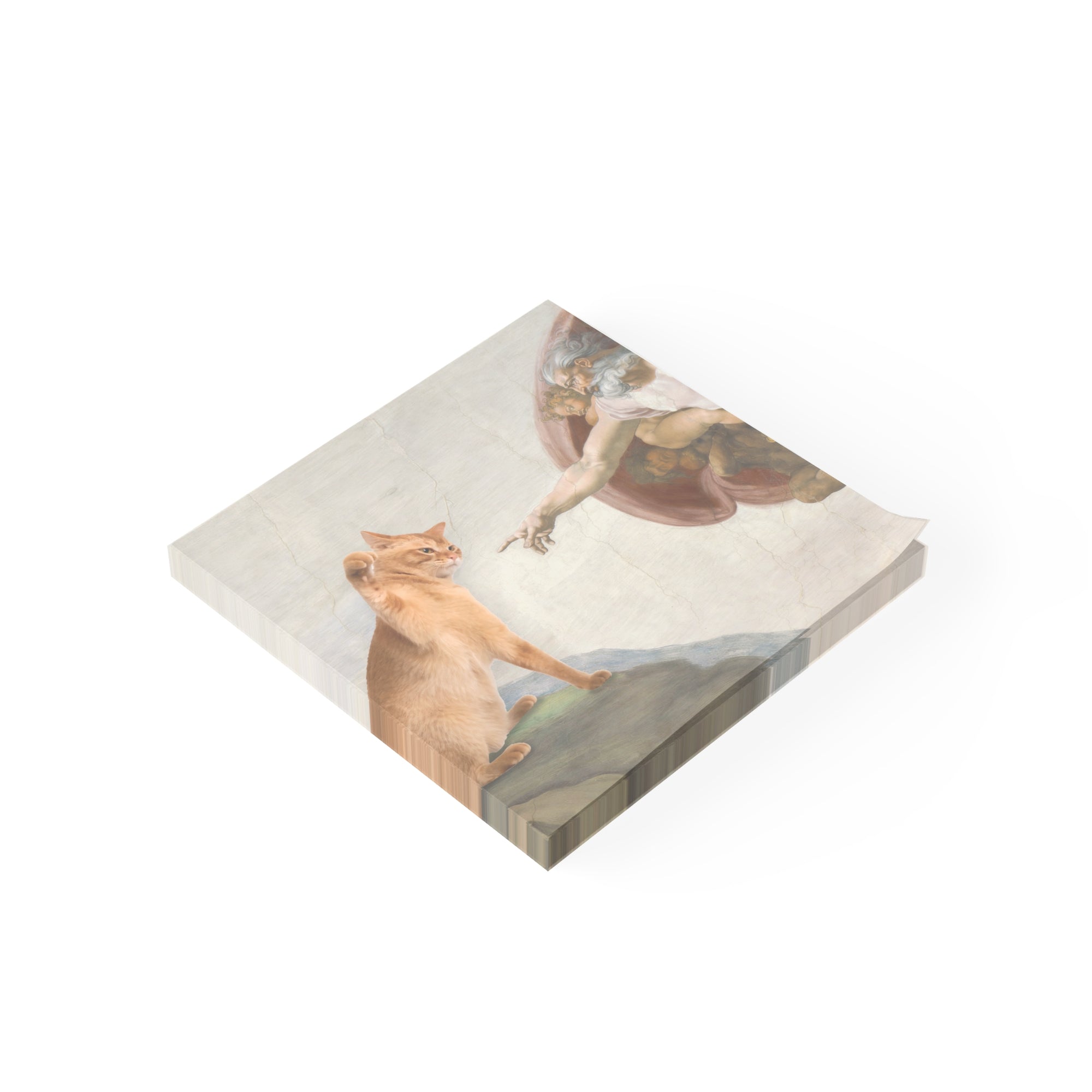 Post-it notes with classical painting design featuring a cat and god on a white background