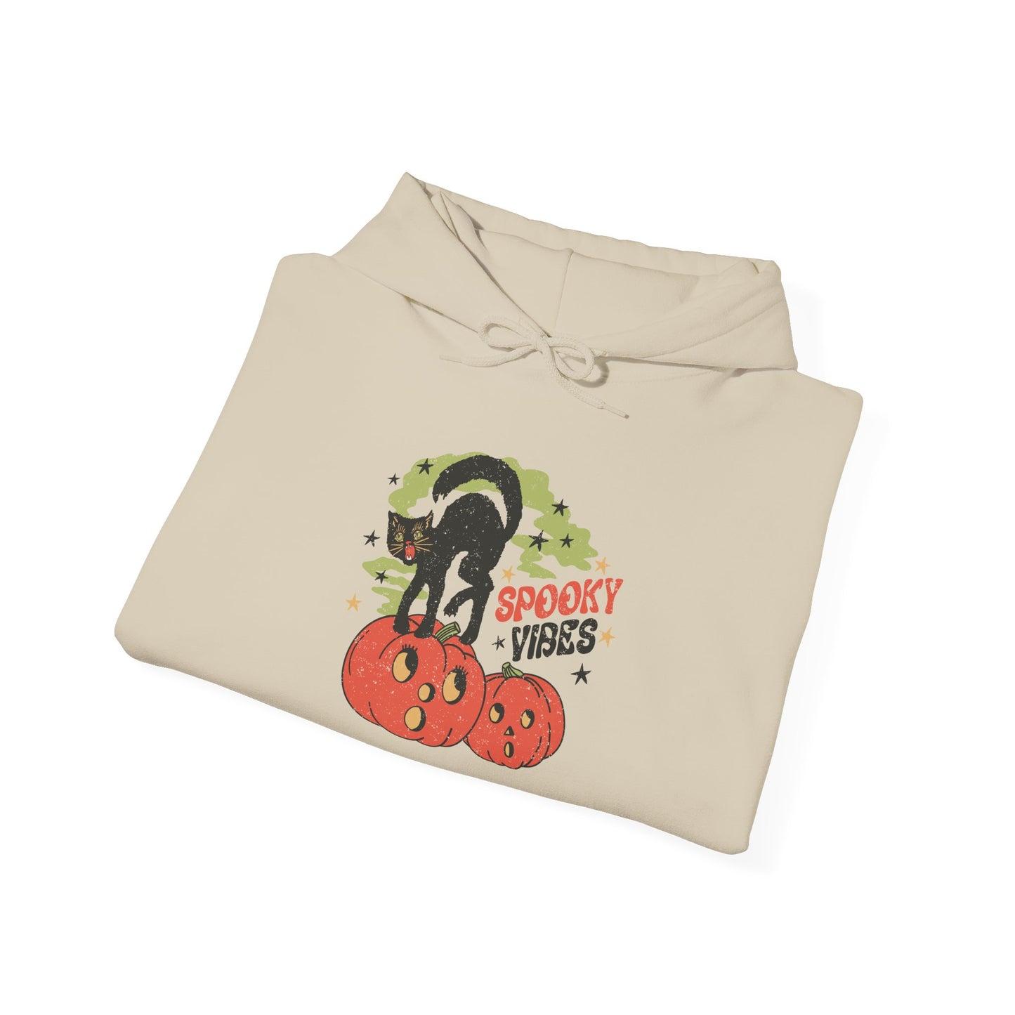 Halloween Hoodie, Retro Halloween Spooky Vibes, Cute Fall Apparel, Cat Pumpkins Design for All Ages Unisex Heavy Blend™ Hooded Sweatshirt