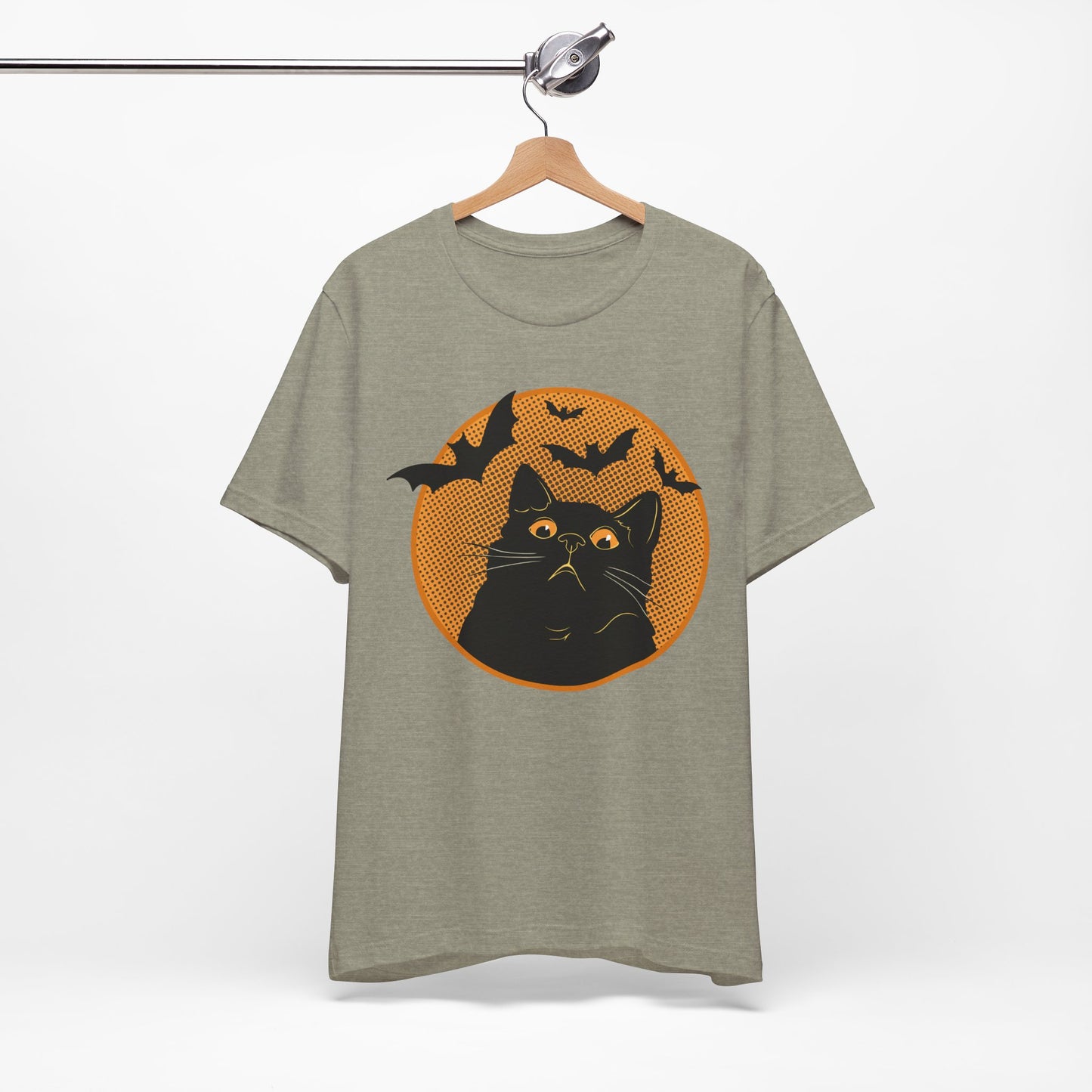 Funny Cat Halloween Shirt Retro Black Cat & Bats Tee, Spooky Season Graphic