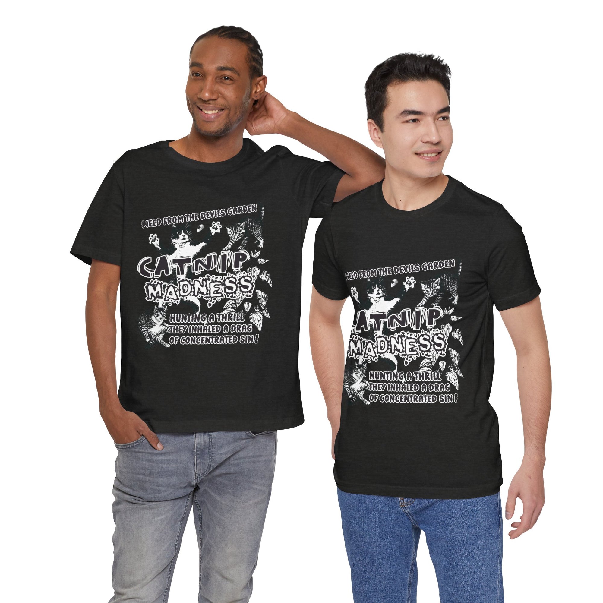 Two men wearing navy blue t-shirts with a Memorial Day design on a white background