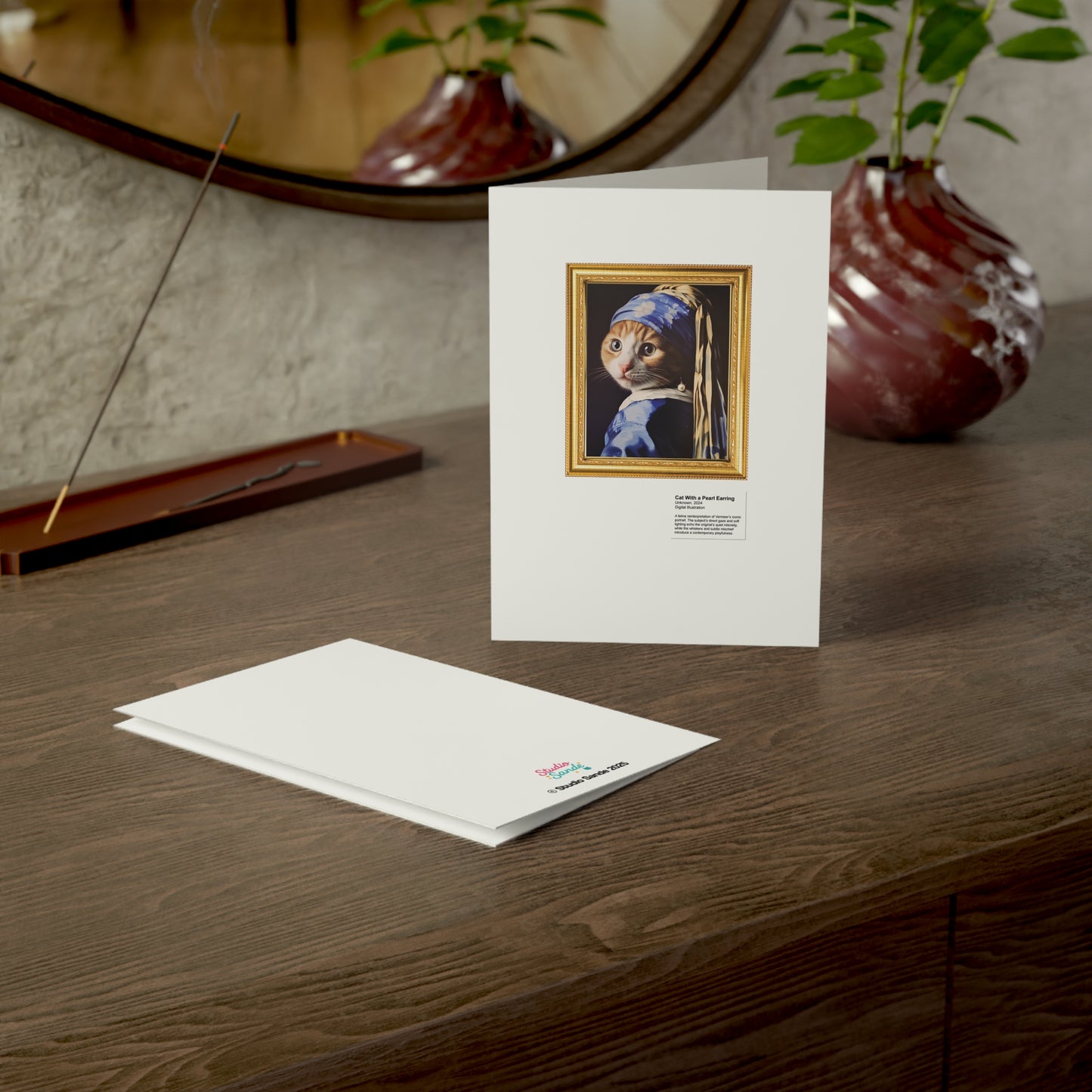 Cat With a Pearl Earring Greeting Cards (1, 10, 30, and 50pcs)