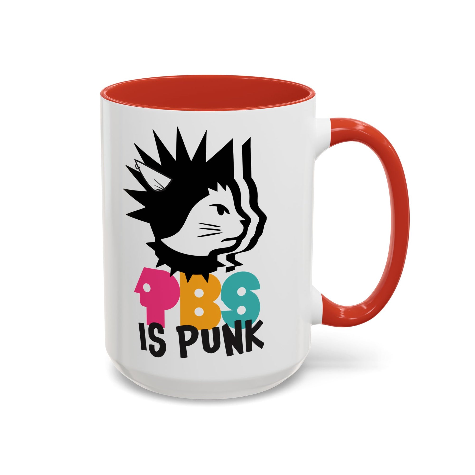 Mug with a graphic design and text on a white background