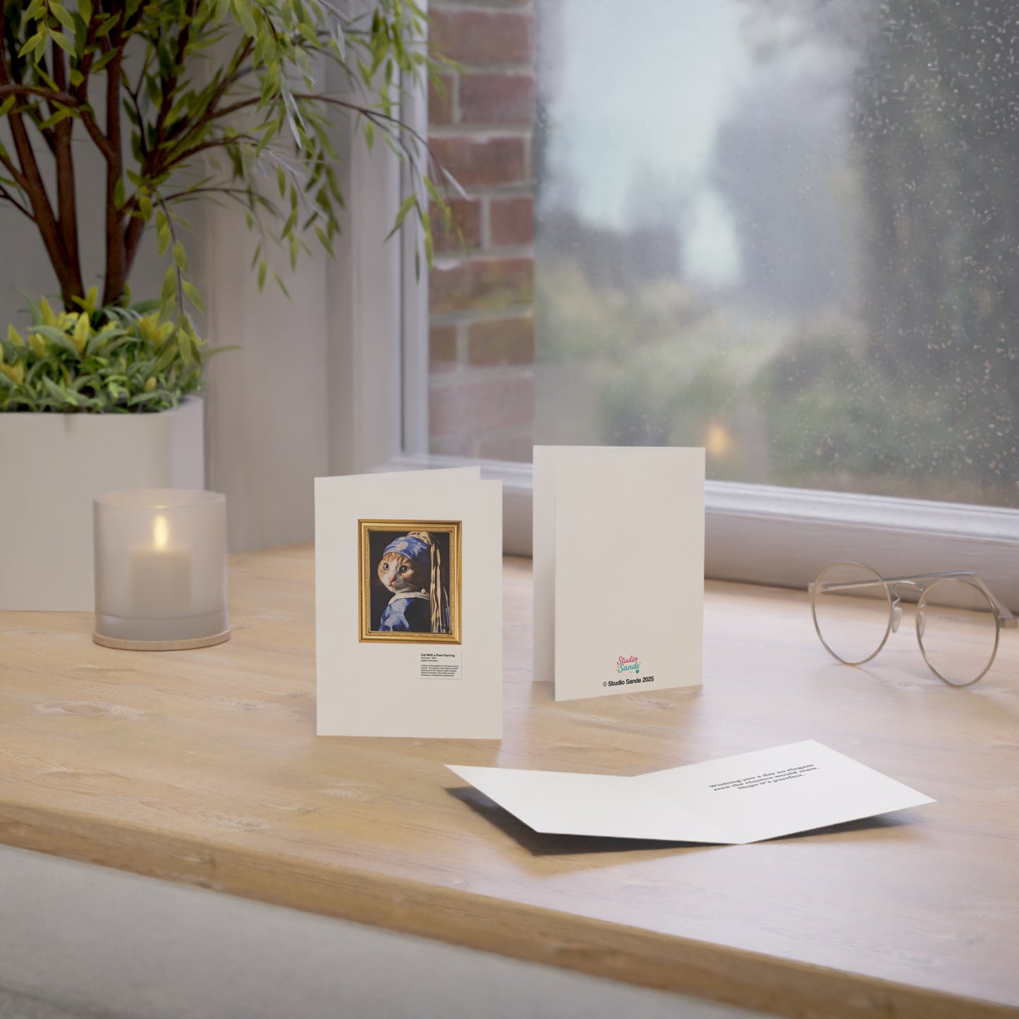 Cat With a Pearl Earring Greeting Cards (1, 10, 30, and 50pcs)