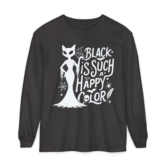 Black is Such a Happy Color Unisex Garment-dyed Long Sleeve T-Shirt