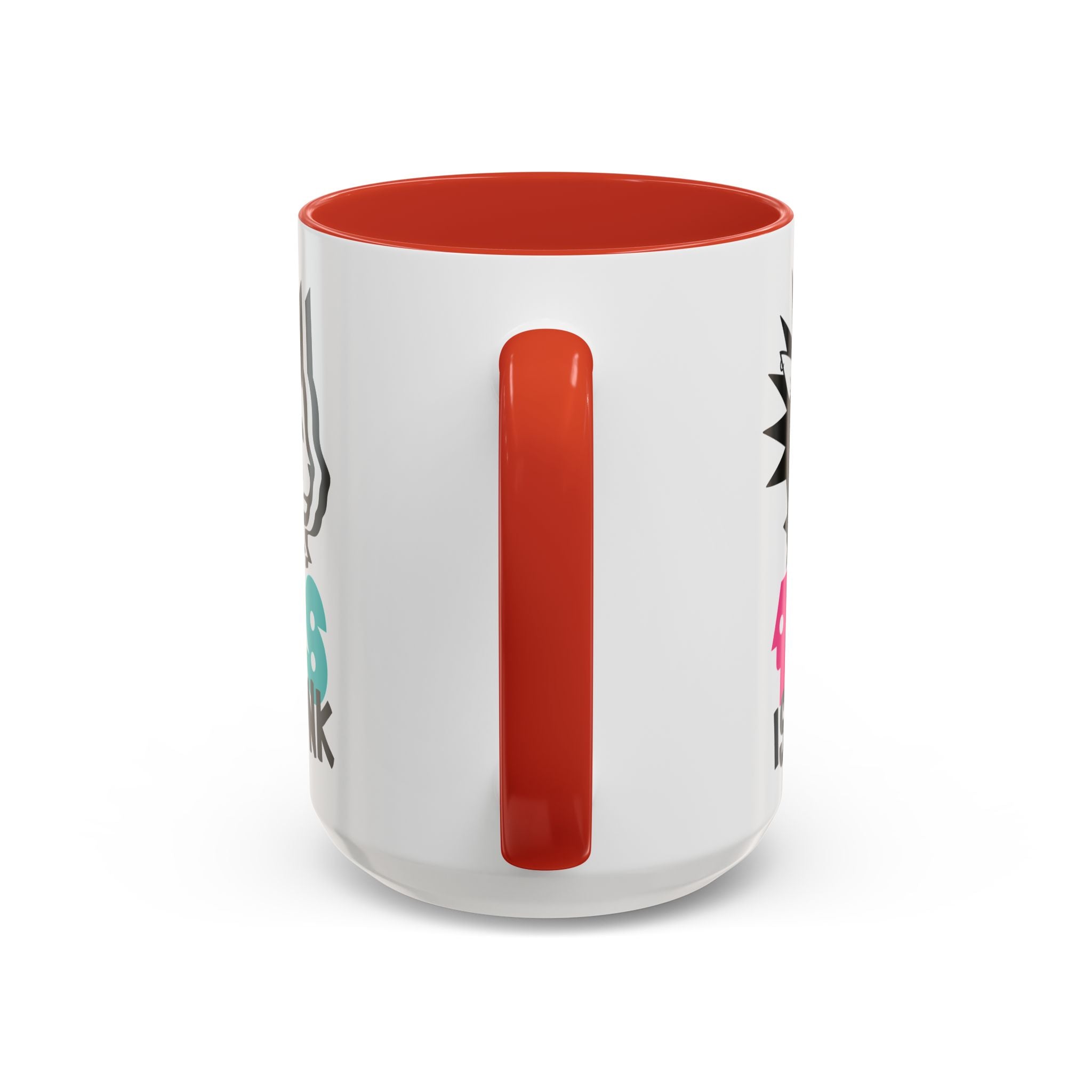 White mug with red interior and handle on a white background