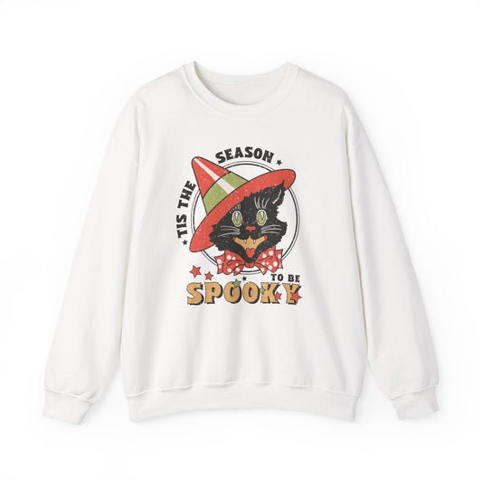 Halloween Cat Spooky Season Vintage Distressed Style Unisex Heavy Blend™ Crewneck Sweatshirt