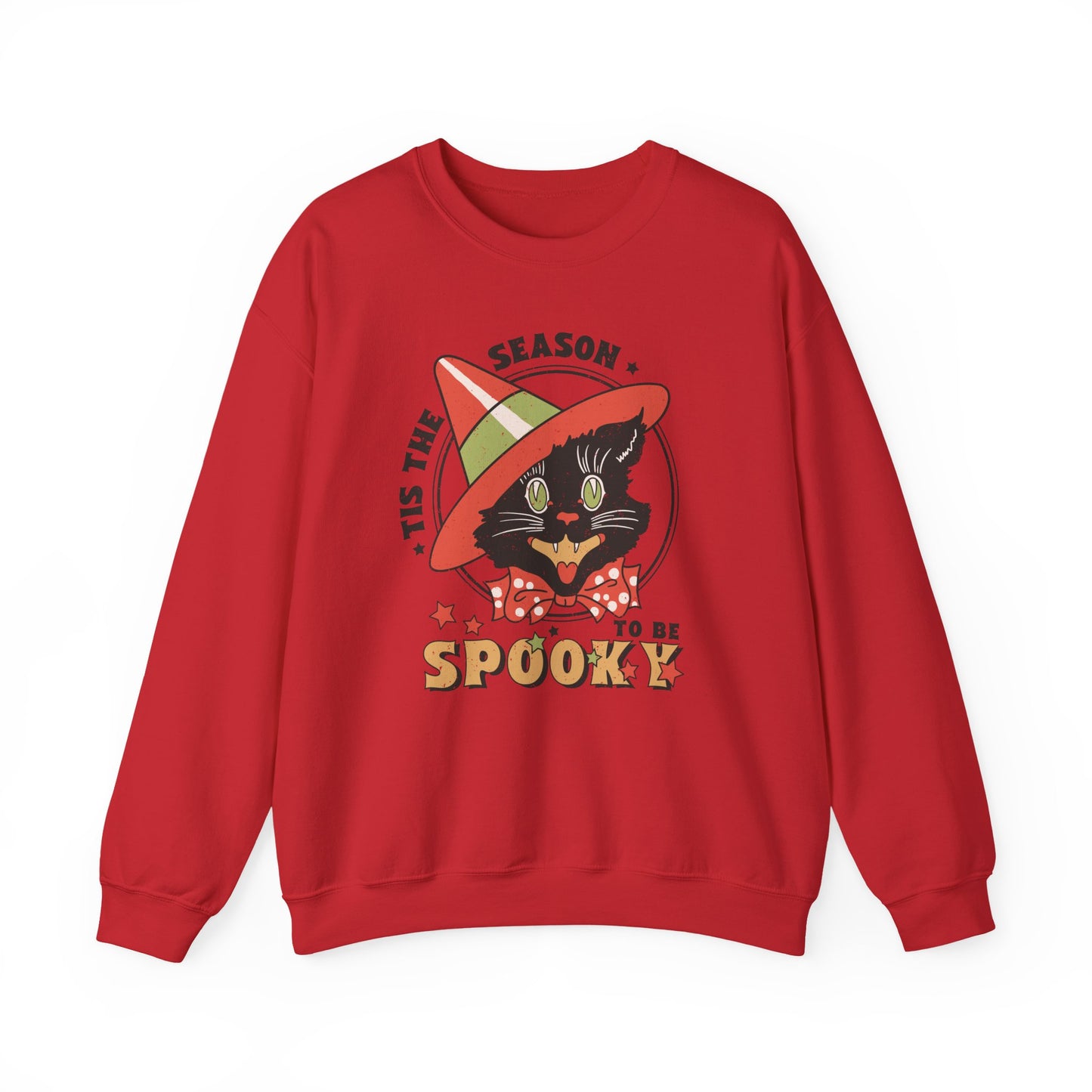 Halloween Cat Spooky Season Vintage Distressed Style Unisex Heavy Blend™ Crewneck Sweatshirt