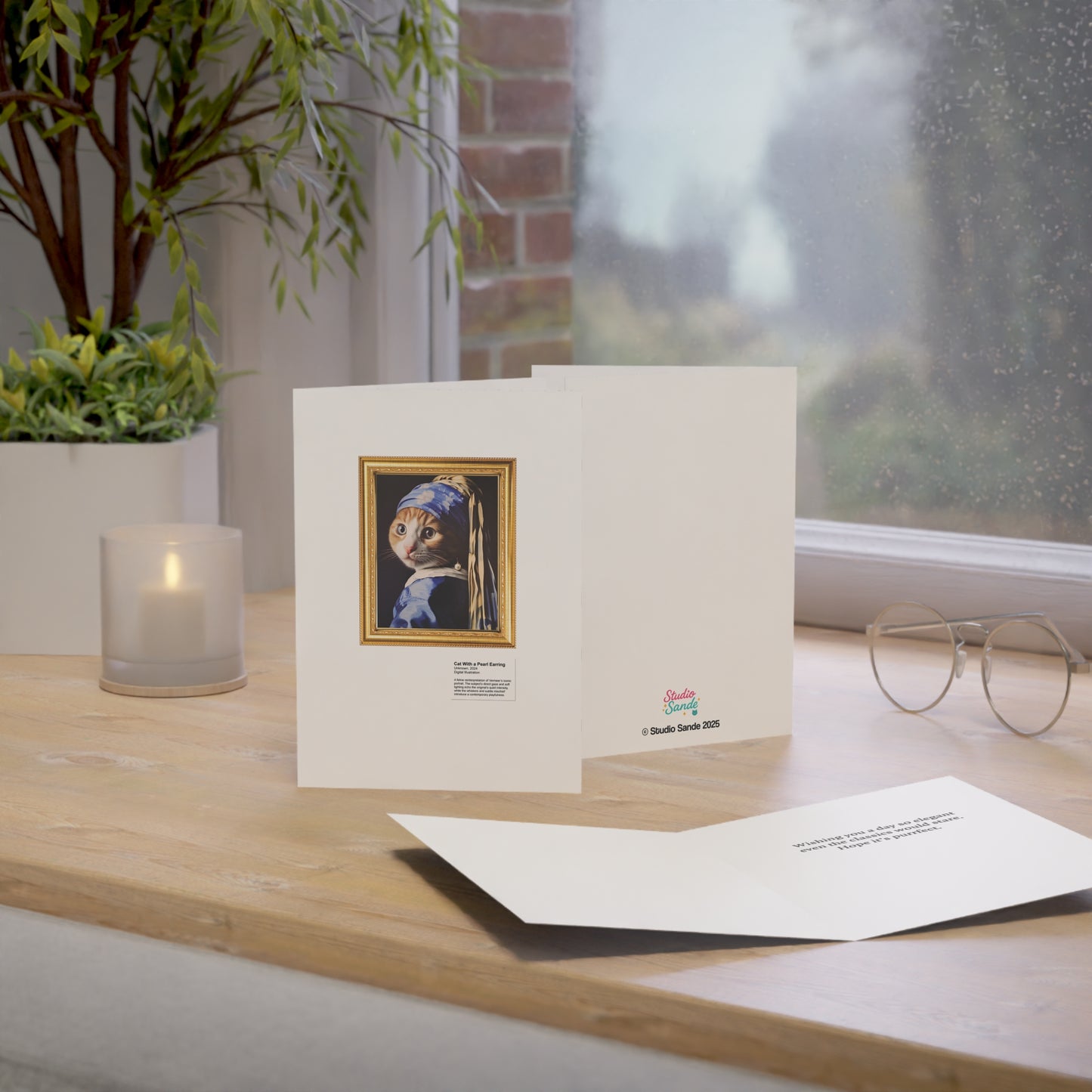 Cat With a Pearl Earring Greeting Cards (1, 10, 30, and 50pcs)