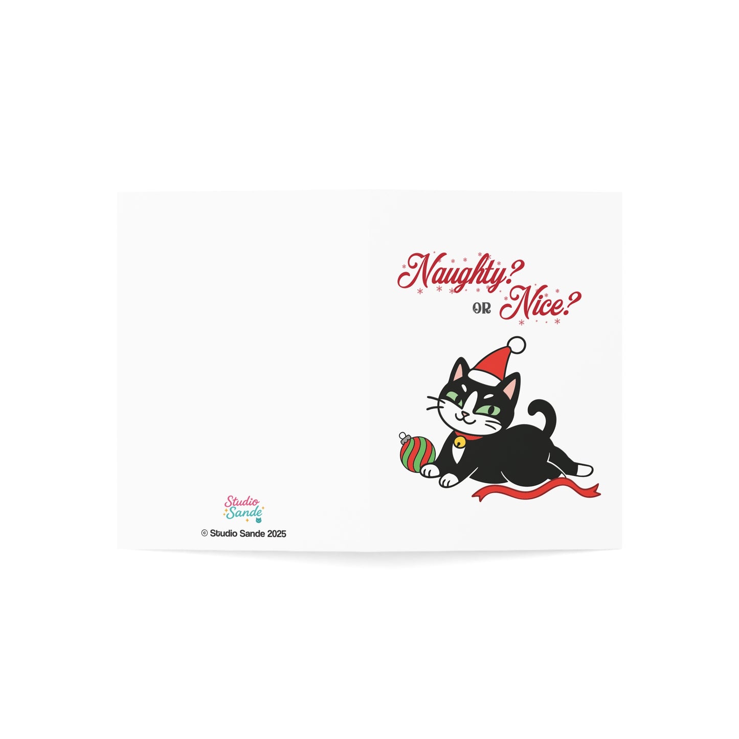 Naughty Santa Cat on White Greeting Cards (1, 10, 30, and 50pcs)