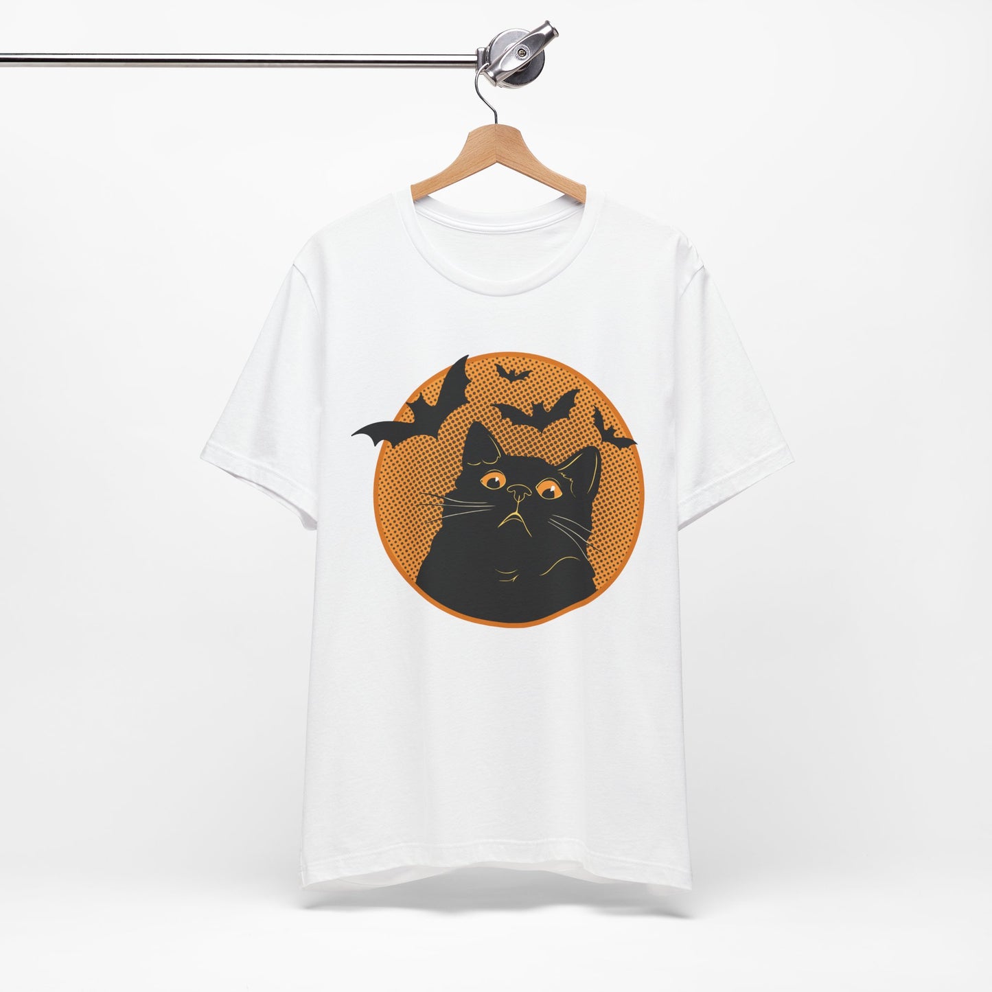 Funny Cat Halloween Shirt Retro Black Cat & Bats Tee, Spooky Season Graphic