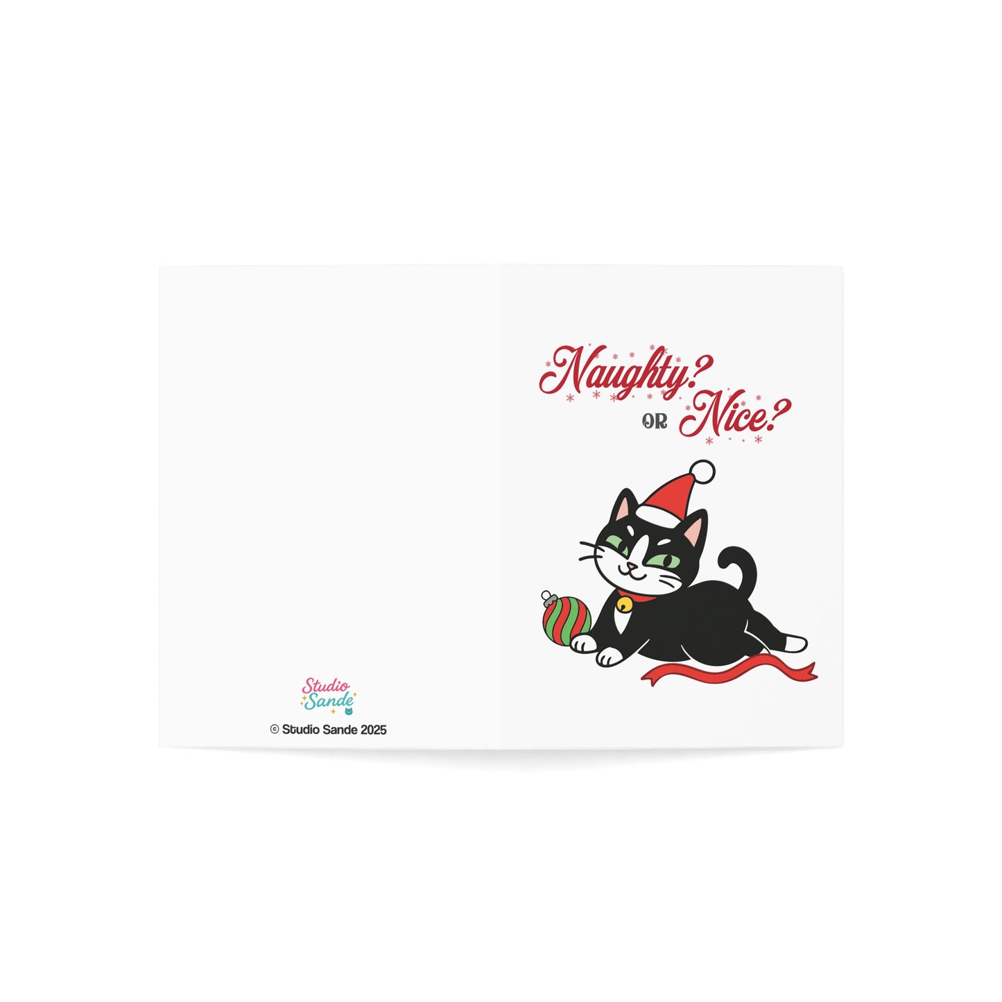 Naughty Santa Cat on White Greeting Cards (1, 10, 30, and 50pcs)