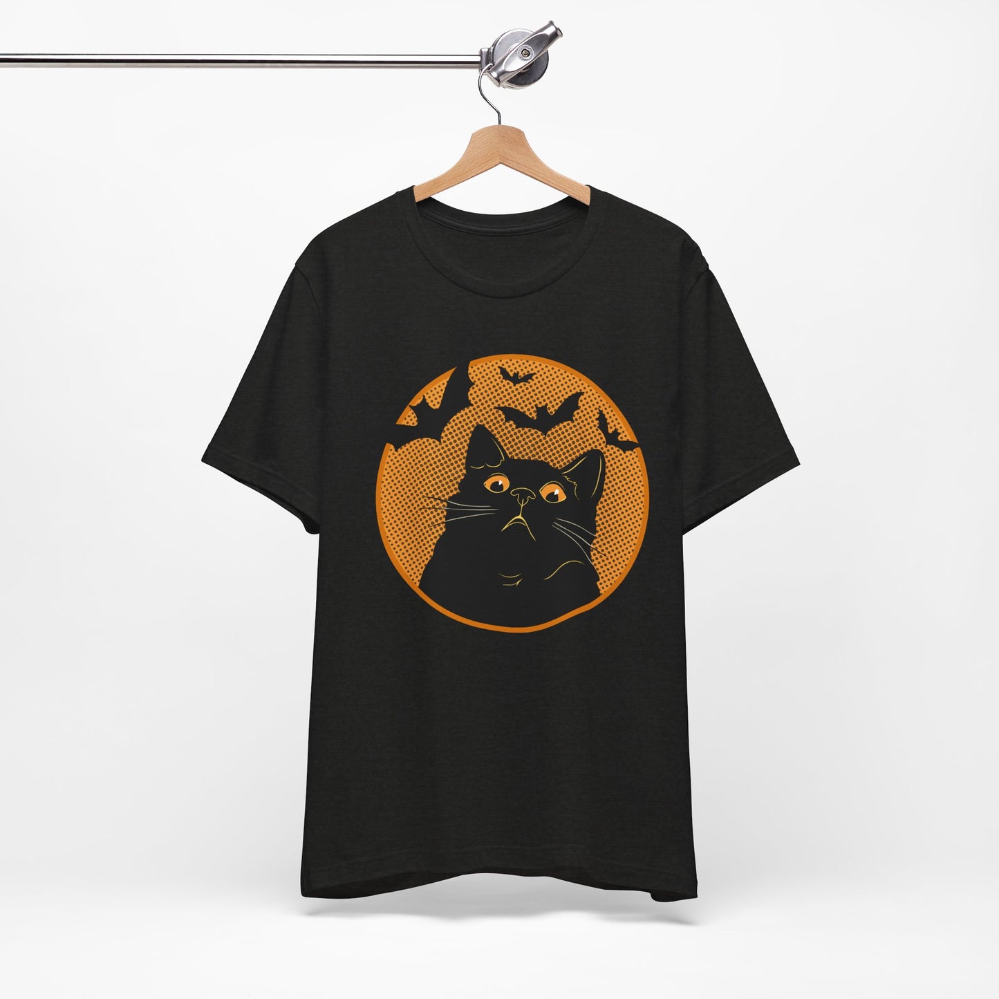 Funny Cat Halloween Shirt Retro Black Cat & Bats Tee, Spooky Season Graphic