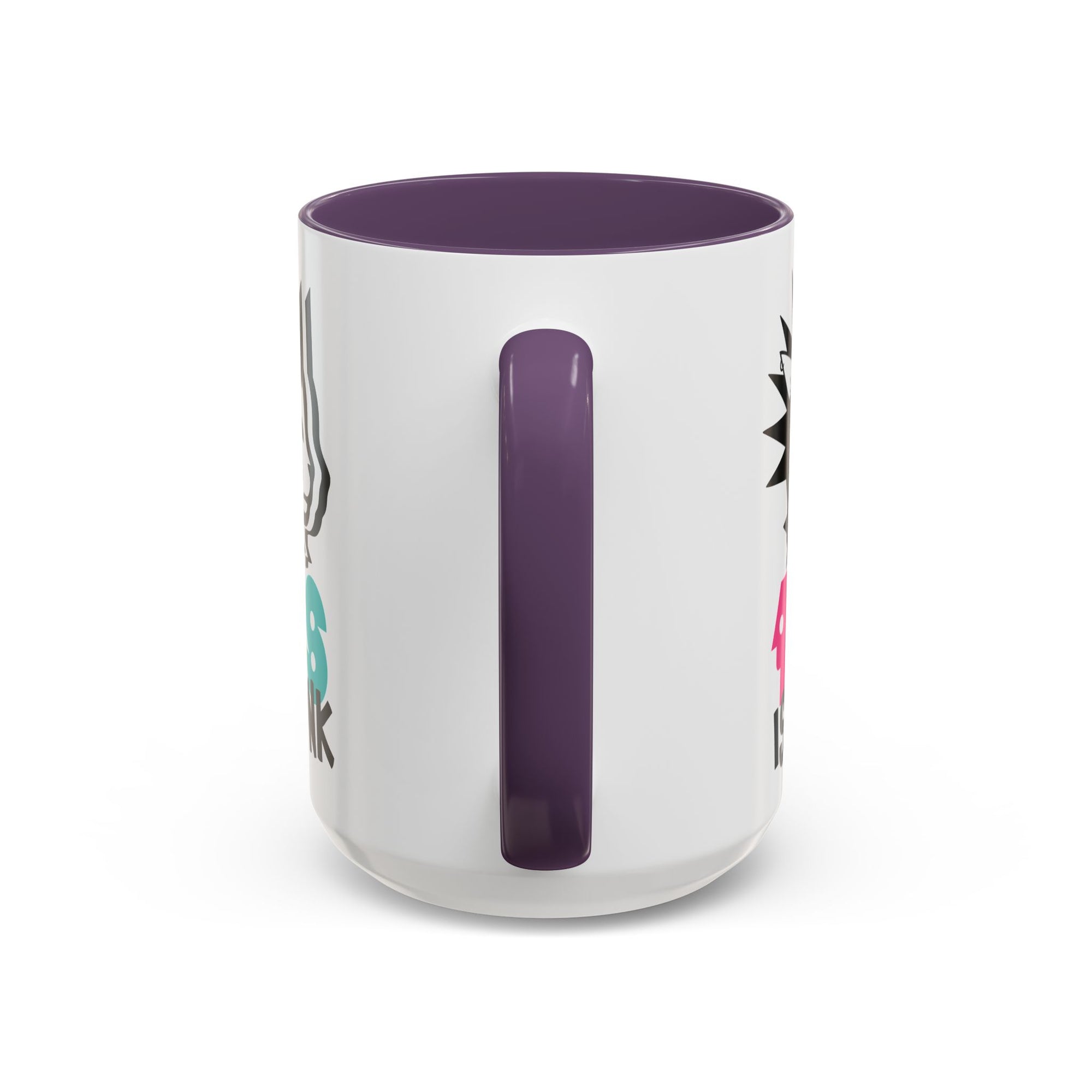 White mug with purple handle and interior on a white background