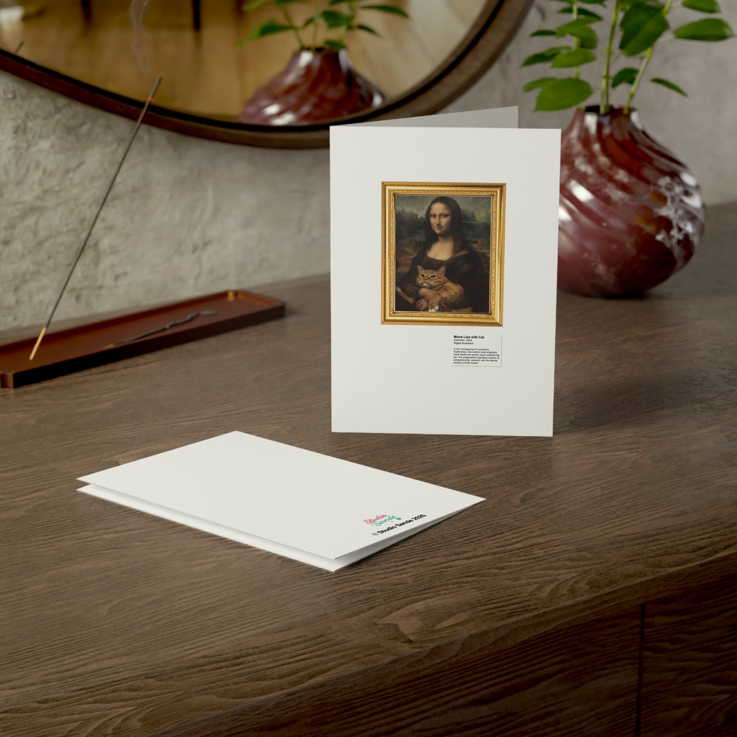 Mona Lisa with Cat Greeting Cards (1, 10, 30, and 50pcs)