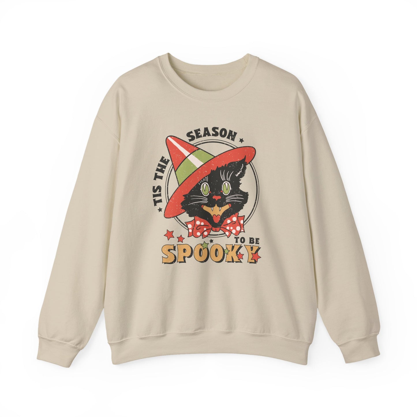 Halloween Cat Spooky Season Vintage Distressed Style Unisex Heavy Blend™ Crewneck Sweatshirt