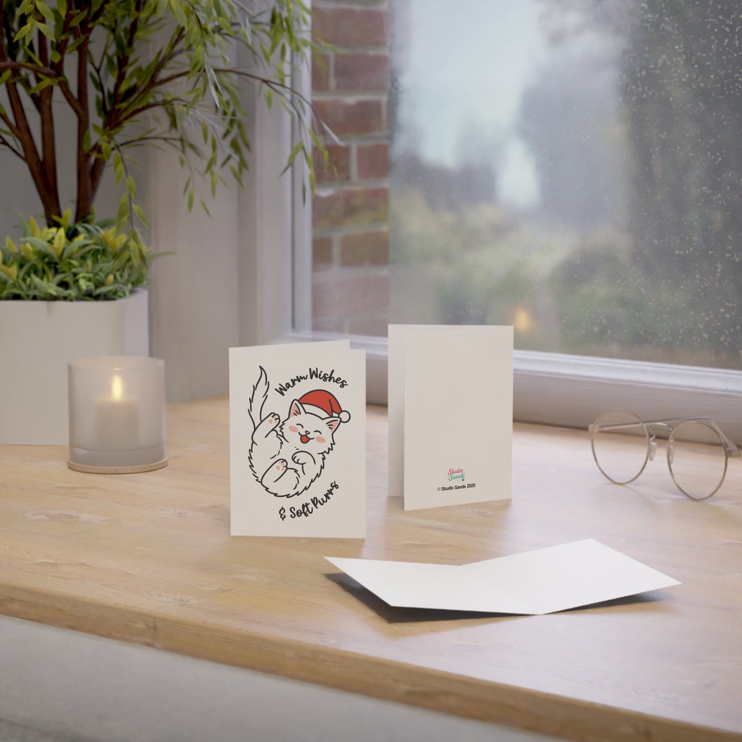Soft Purrs Santa Cat Greeting Cards (1, 10, 30, and 50pcs)