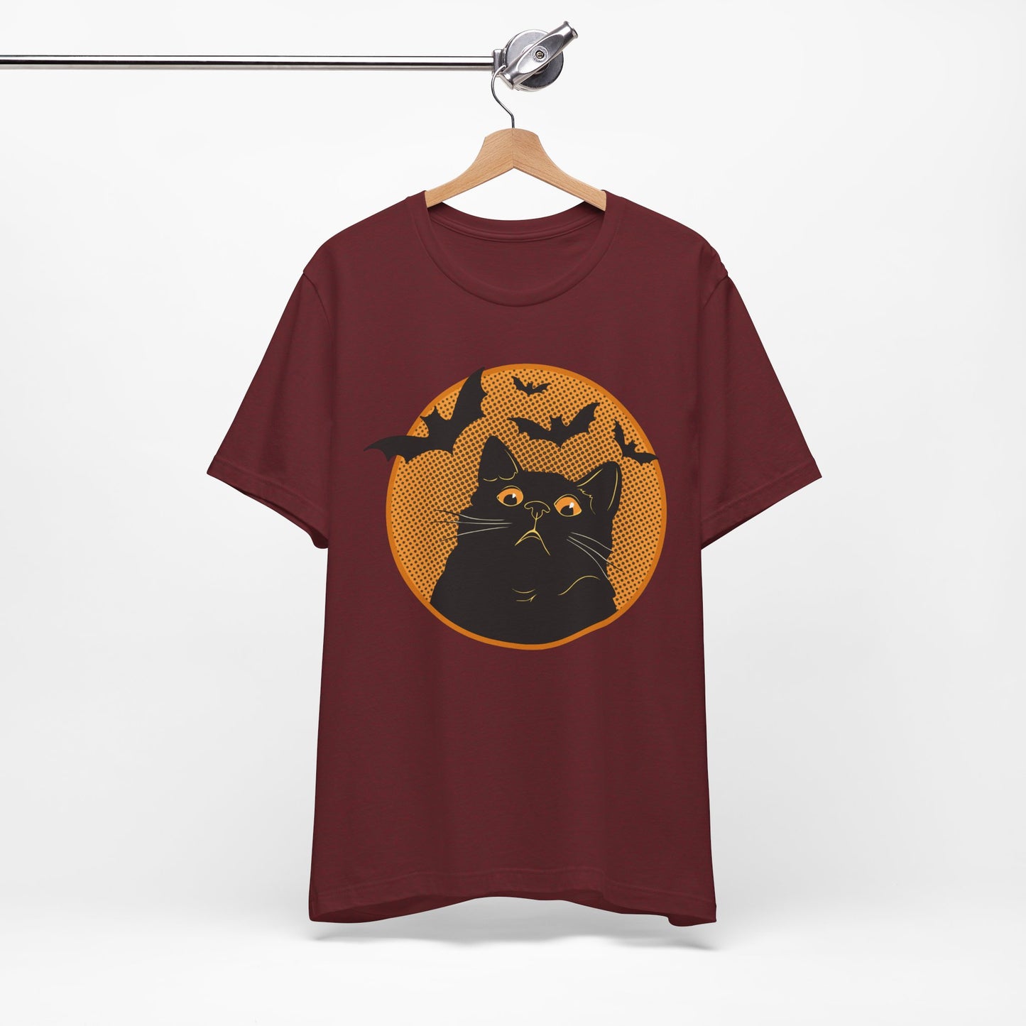 Funny Cat Halloween Shirt Retro Black Cat & Bats Tee, Spooky Season Graphic