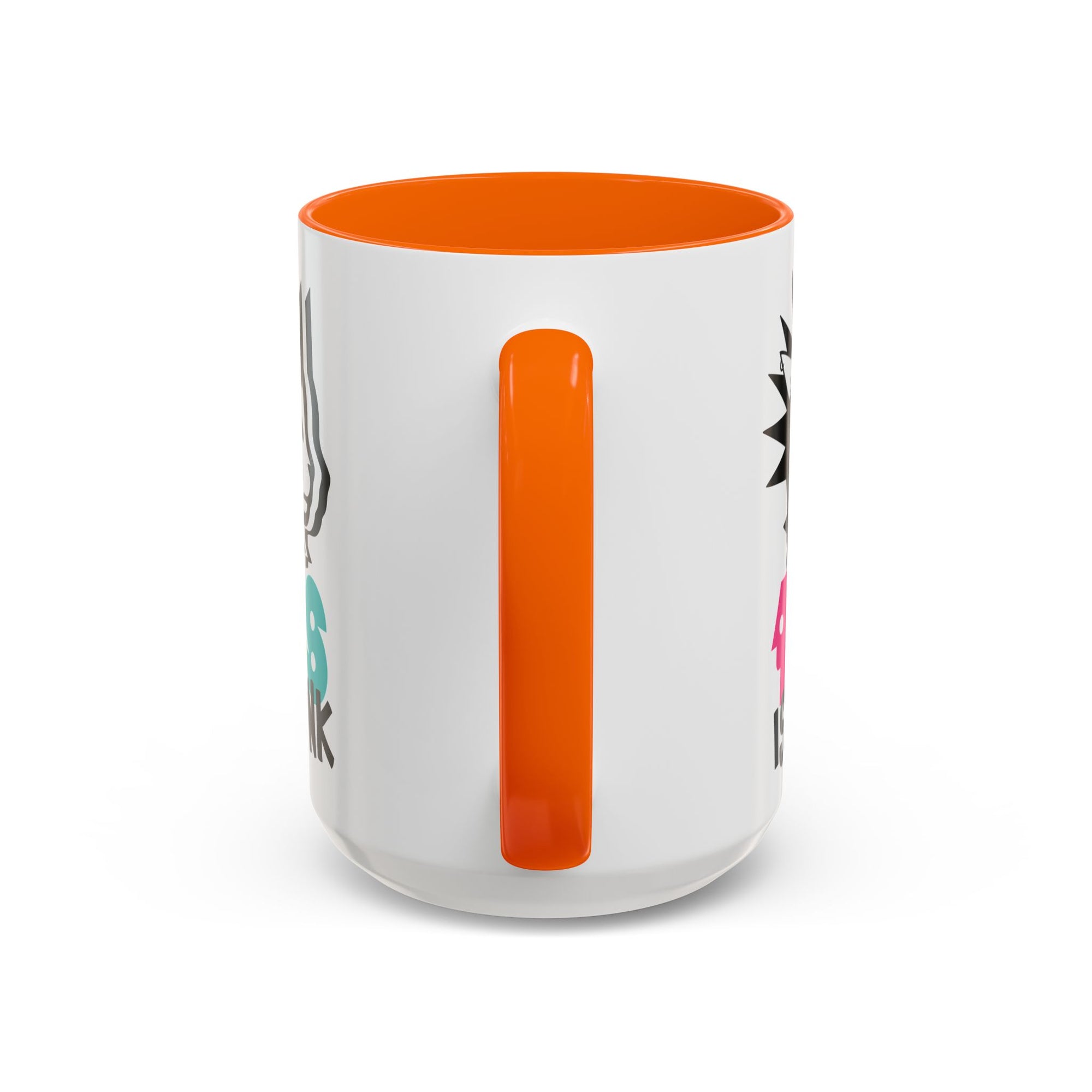 White mug with orange interior and handle on a white background