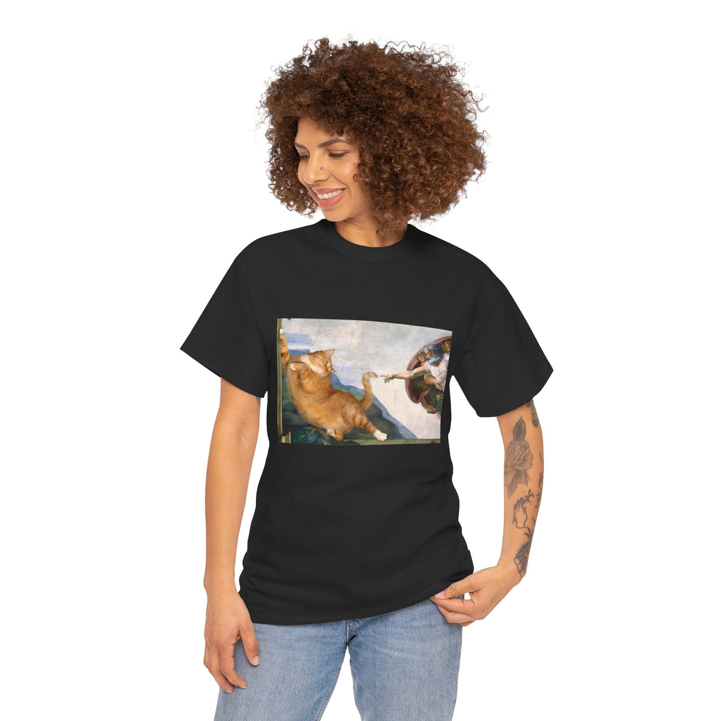The Creation of Catdam T-Shirt Funny Renaissance Cat Tee