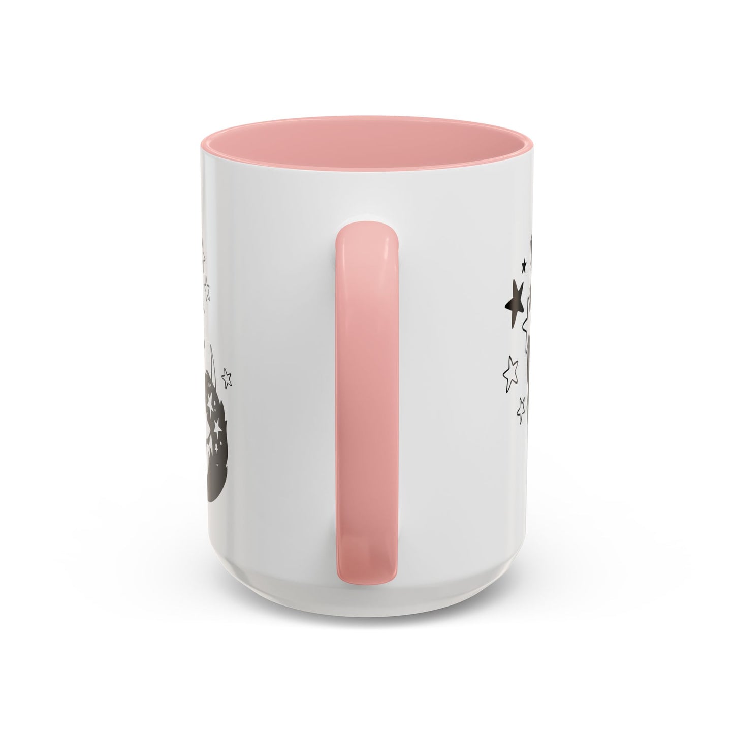 White mug with pink interior and handle on a white background