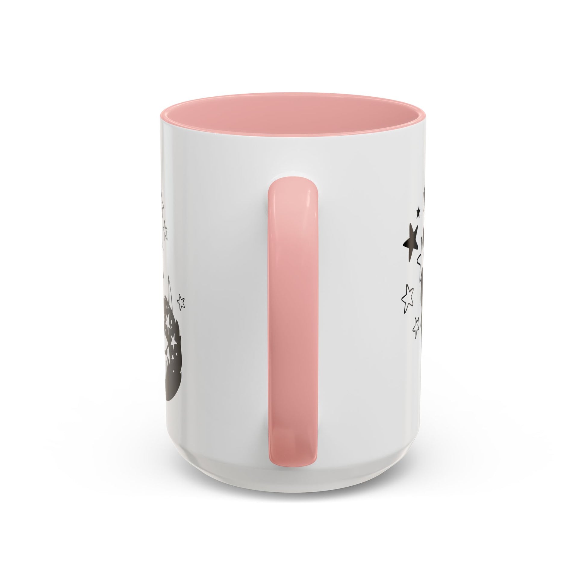 White mug with pink interior and handle on a white background