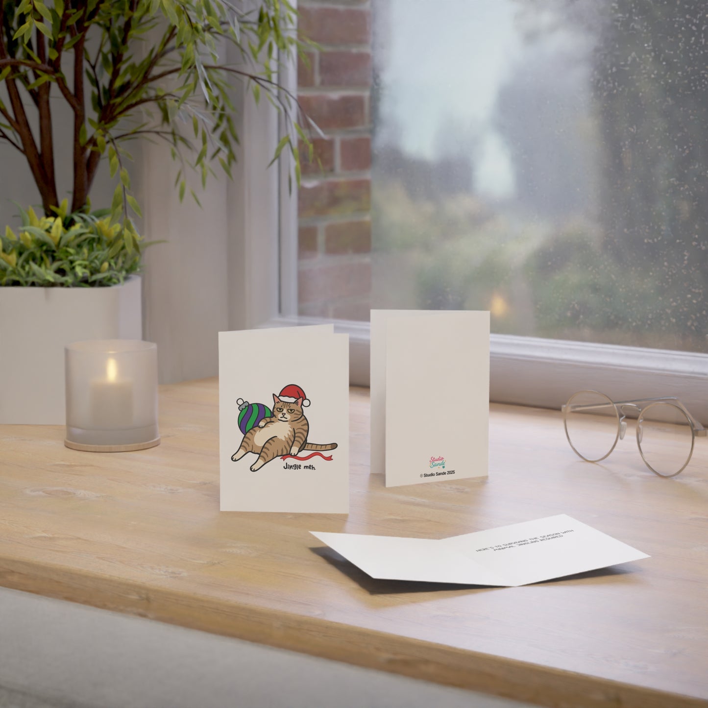 Jingle Meh Santa Cat Greeting Cards (1, 10, 30, and 50pcs)