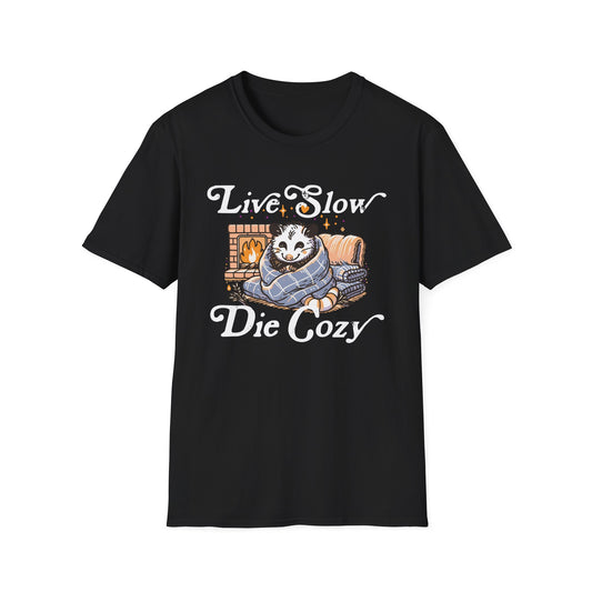 Live Slow Die Cozy Cottagecore Possum Tee