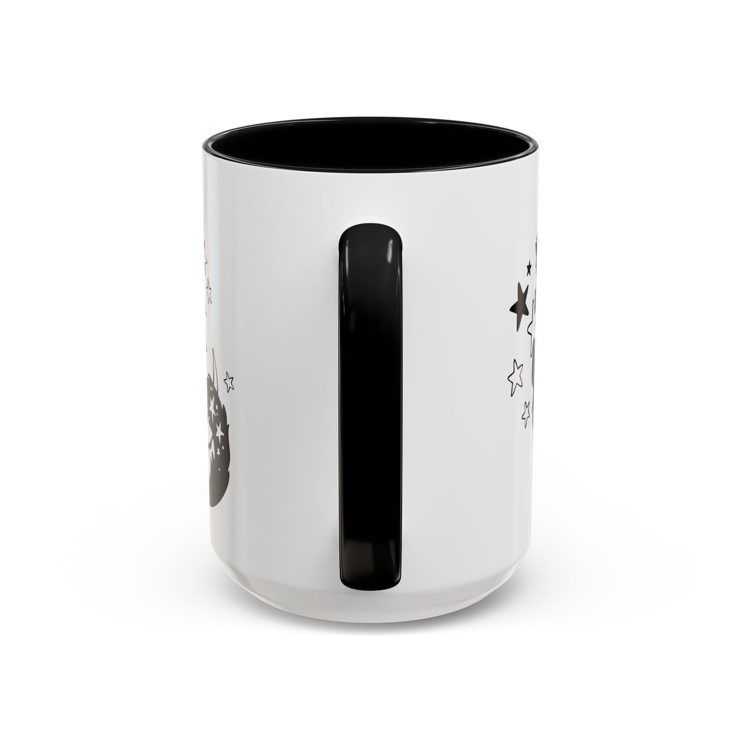 White mug with black interior and handle on a white background