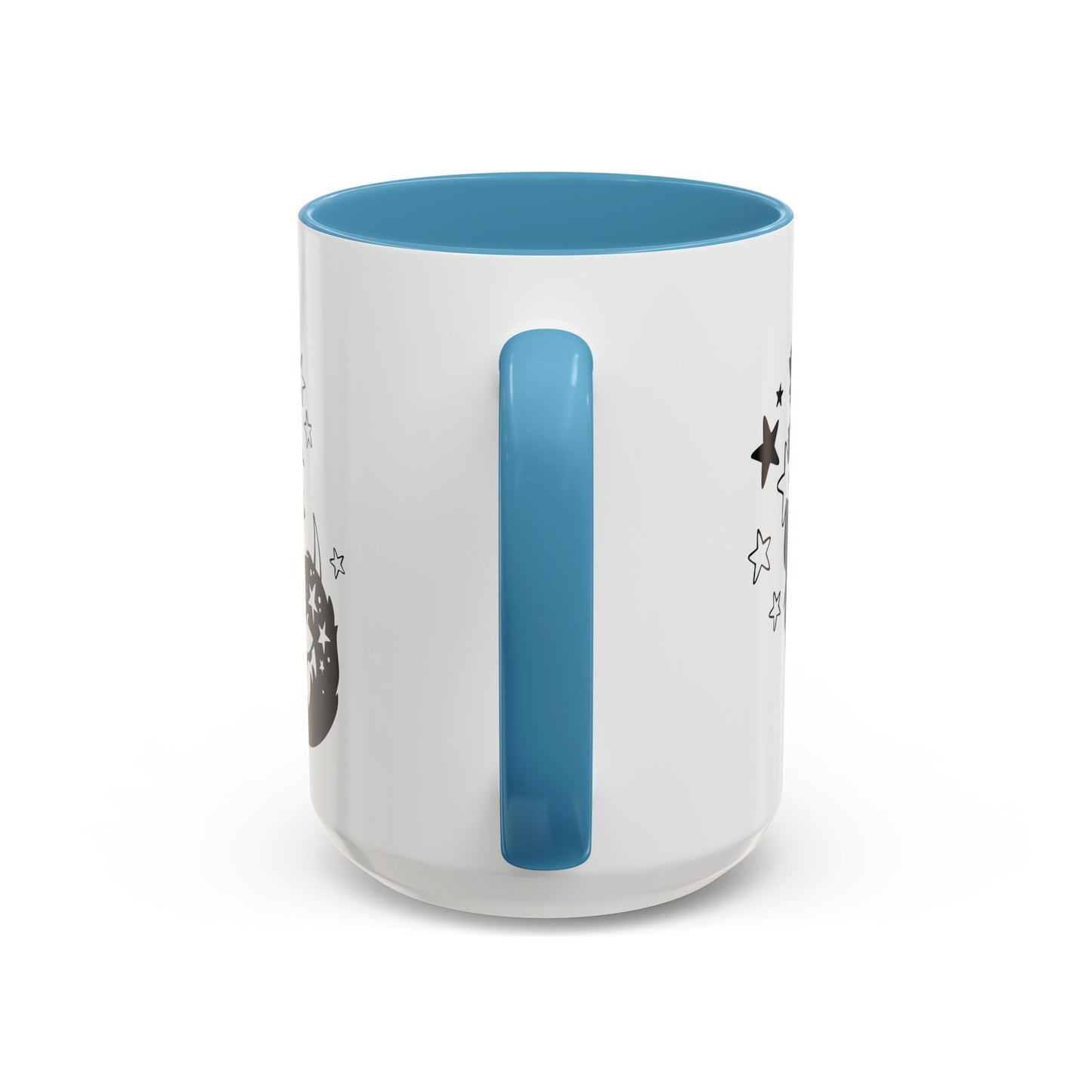 White mug with blue interior and handle on a white background