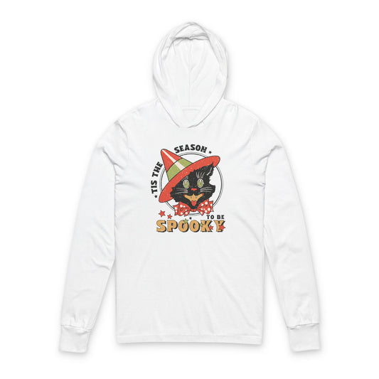 Halloween Cat Spooky Season Vintage Distressed Style Unisex Hooded Long Sleeve Tee