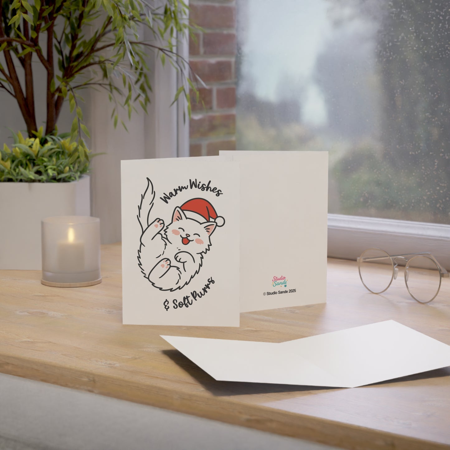 Soft Purrs Santa Cat Greeting Cards (1, 10, 30, and 50pcs)