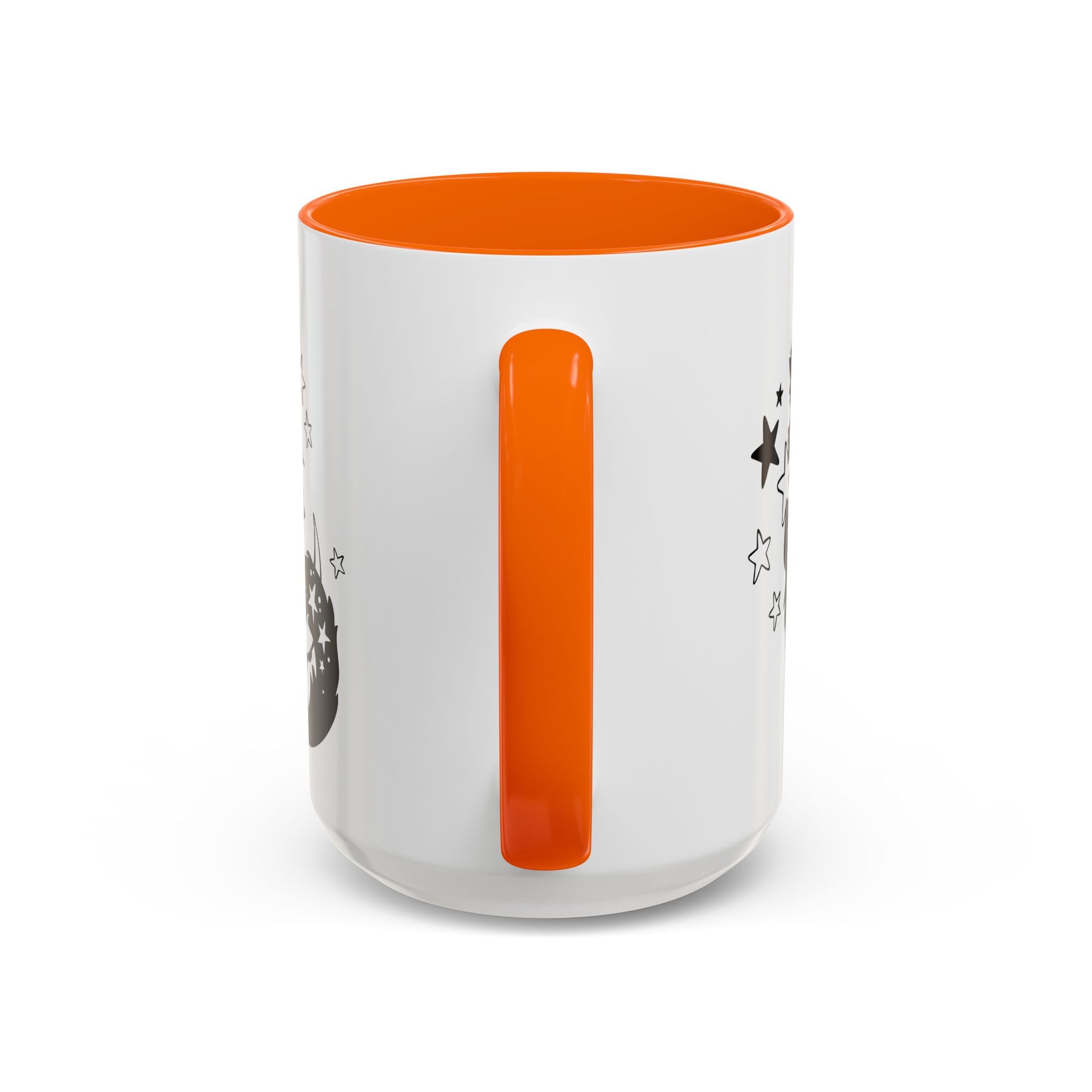 White mug with orange interior and handle on a white background