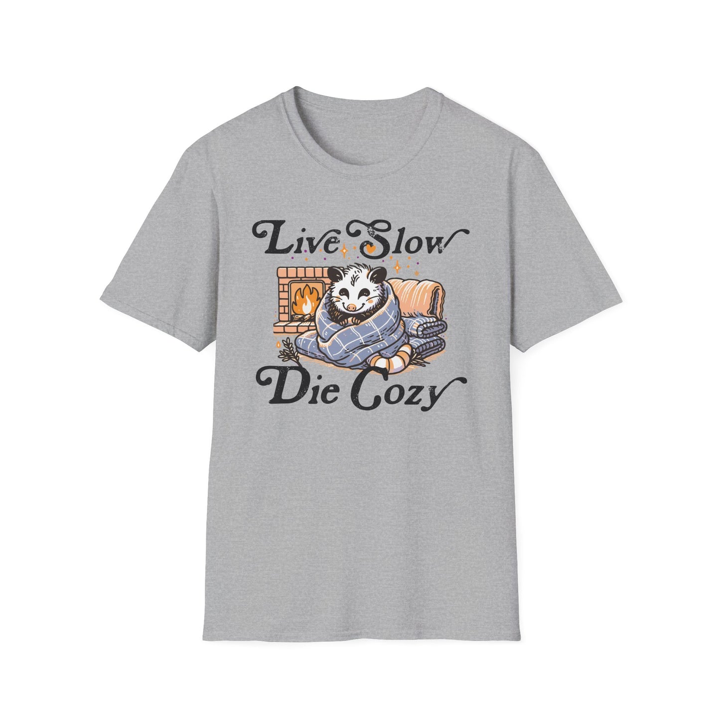 Live Slow Die Cozy Cottagecore Possum Tee for Introverts and Blanket Enthusiasts