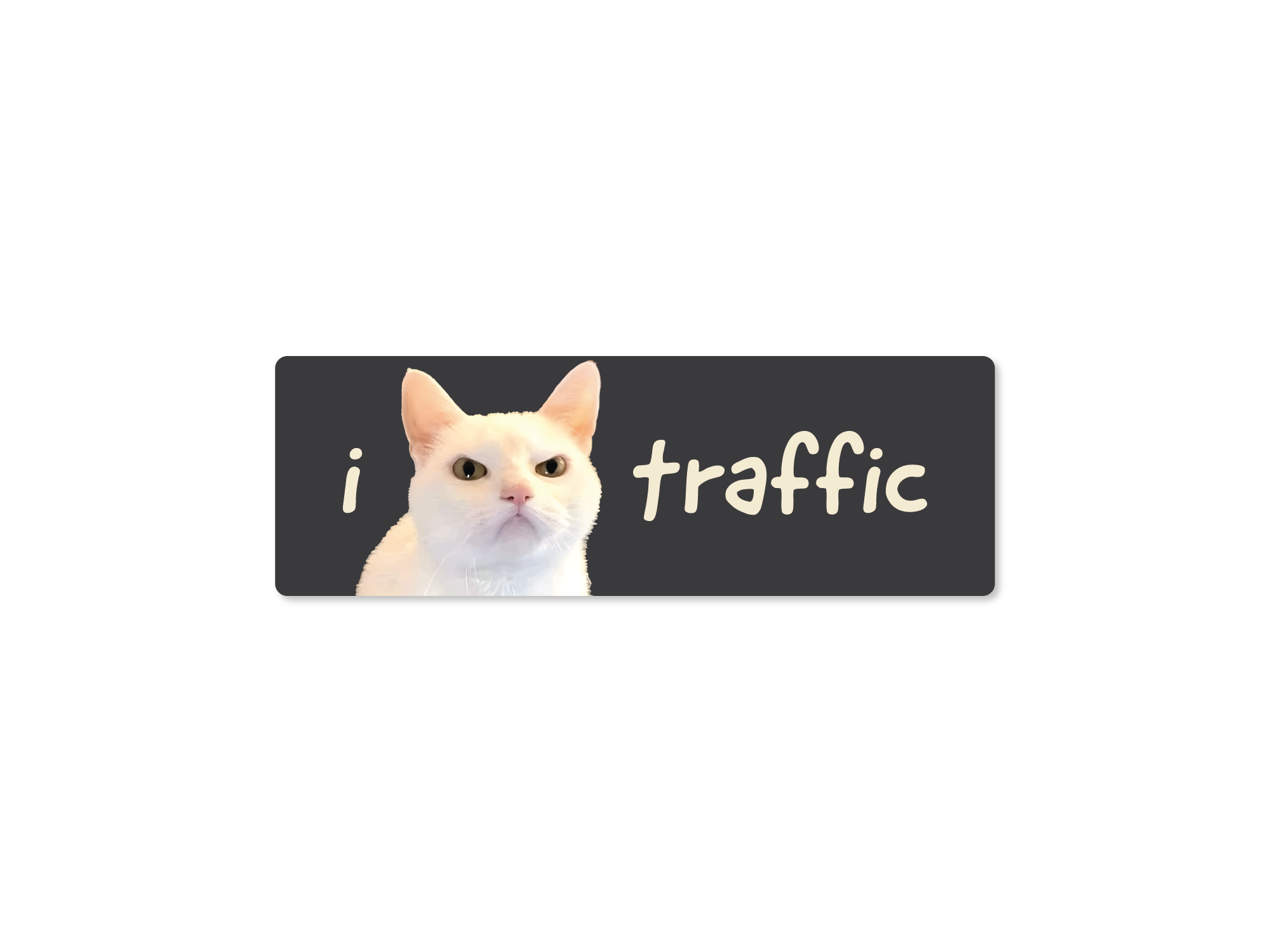 black rectangular sticker featuring a cat with 'i 😾 traffic' text on a white background
