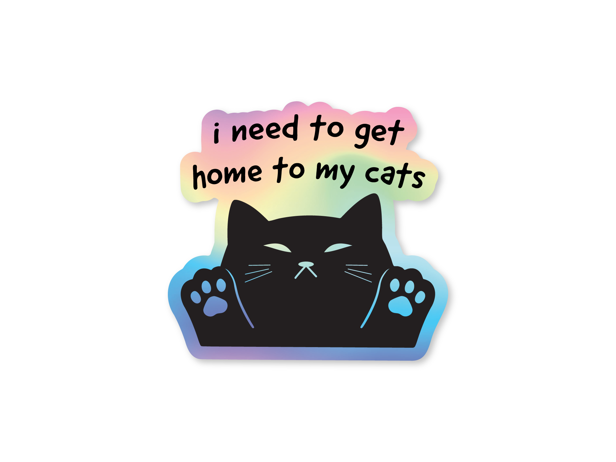 Sticker with a black cat illustration and text 'I need to get home to my cats' on a white background