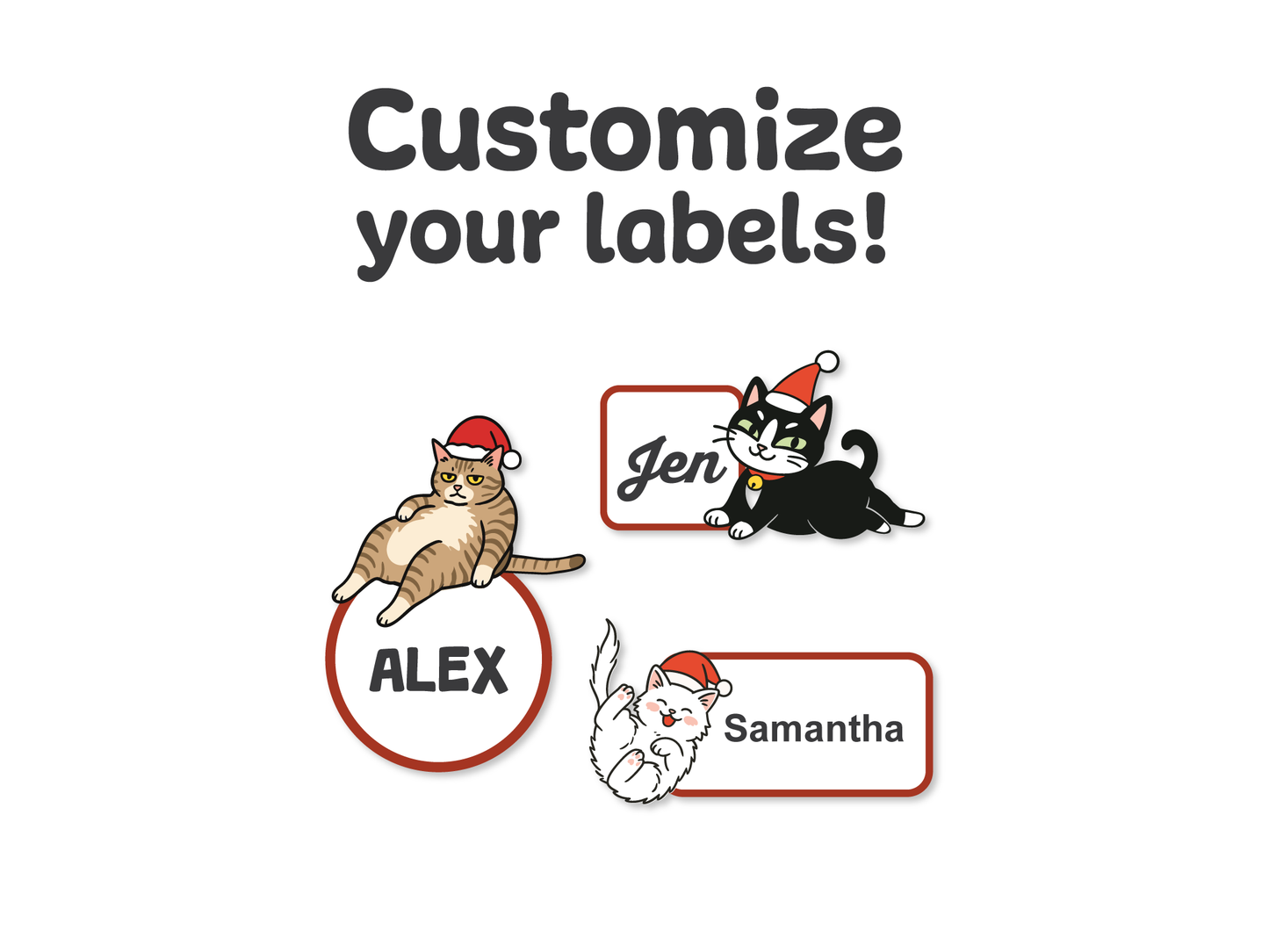 Christmas Cat Gift Labels Sticker Sheet
