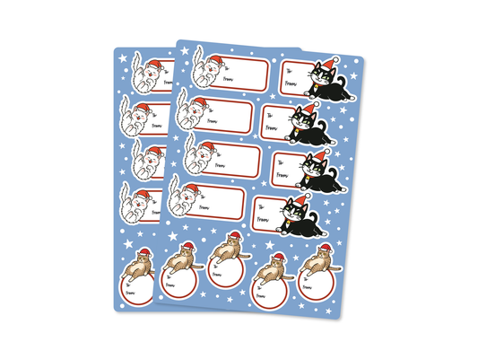 Christmas Cat Gift Labels Sticker Sheet