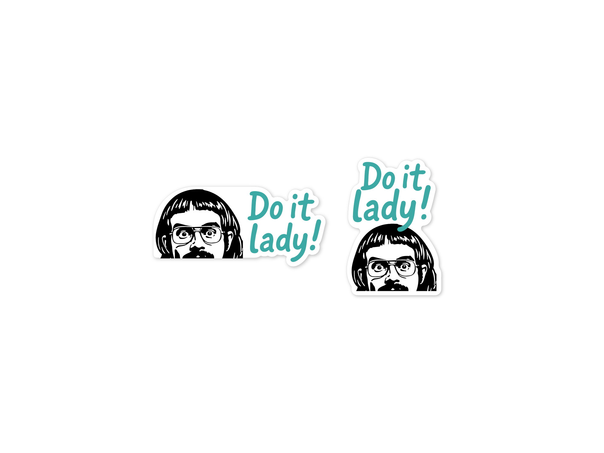 Two stickers with a stylized face and 'Do it lady!' text on a white background.