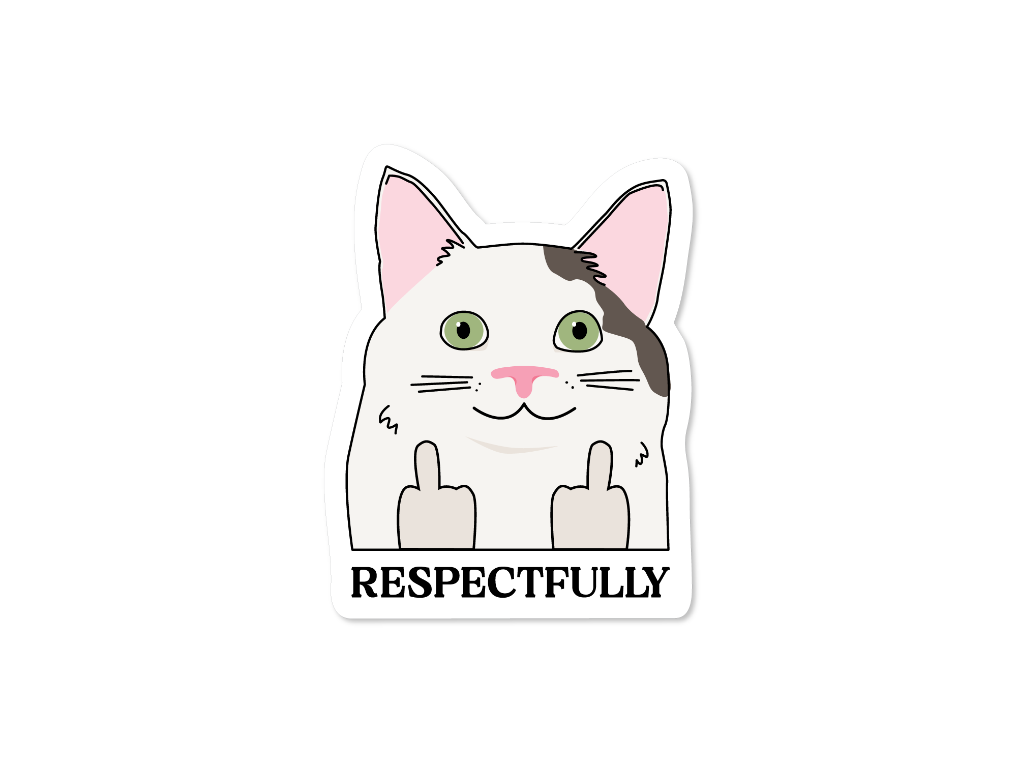 Cartoon cat with text 'RESPECTFULLY' on a white background