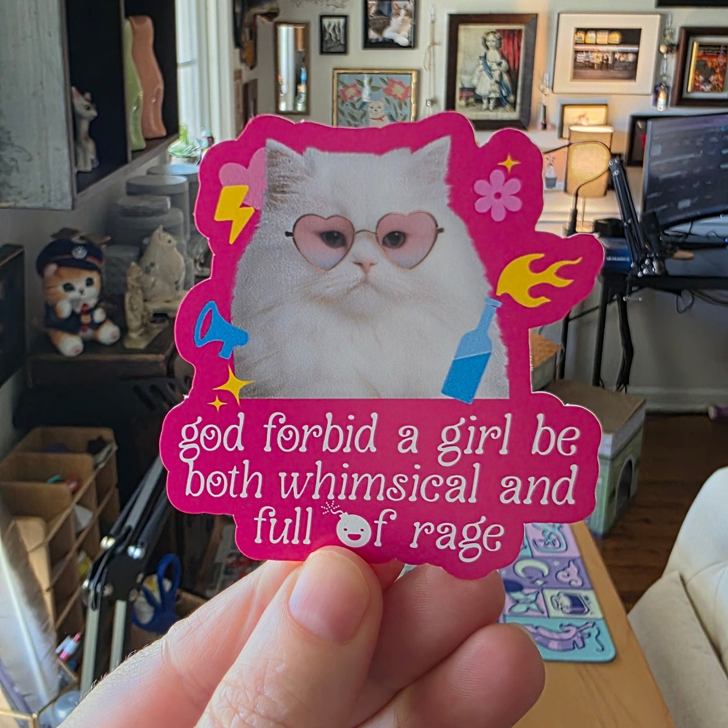 Whimsical Rage Cat 3" Vinyl Sticker