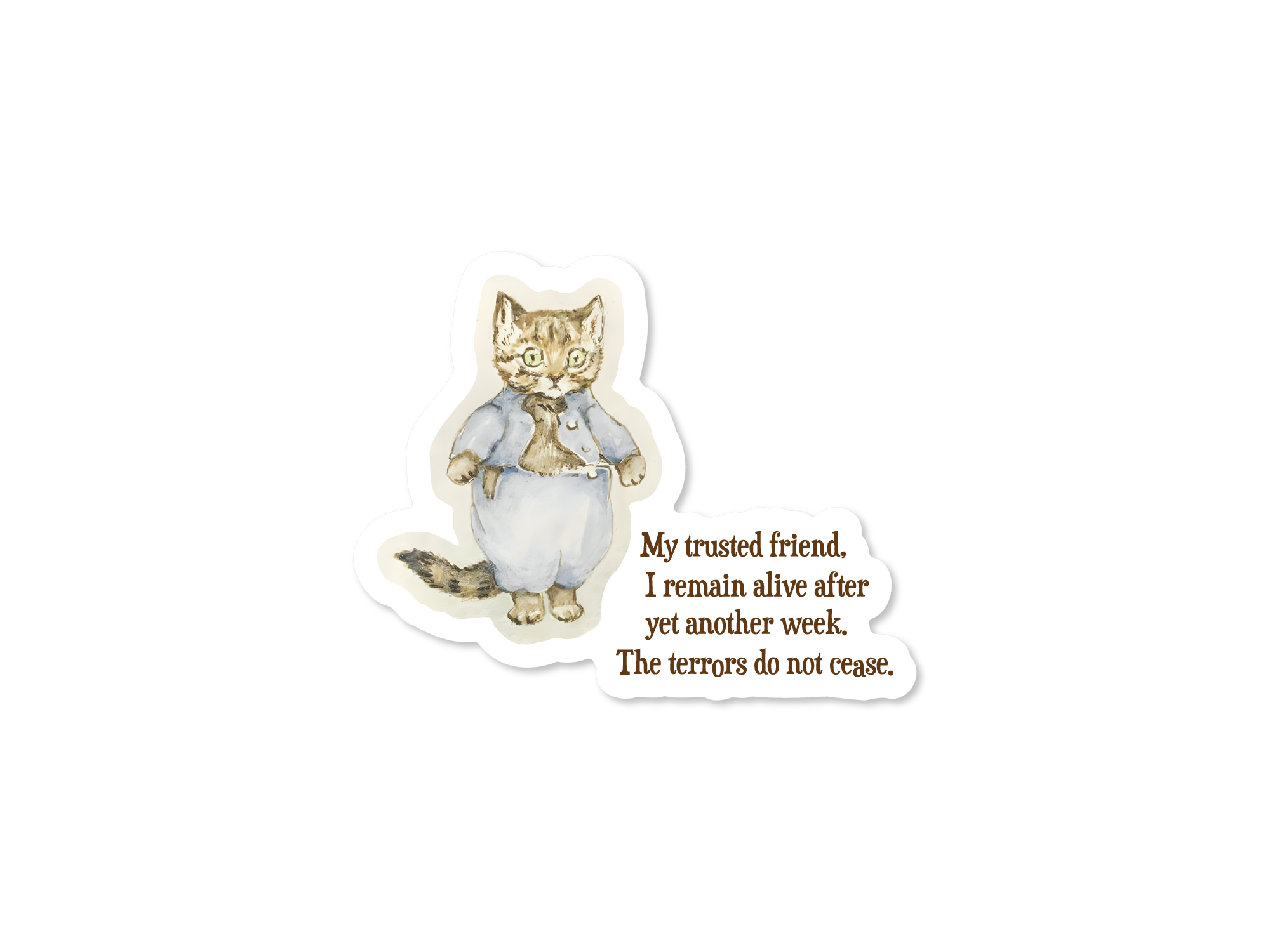 Cat figurine with text on a white background