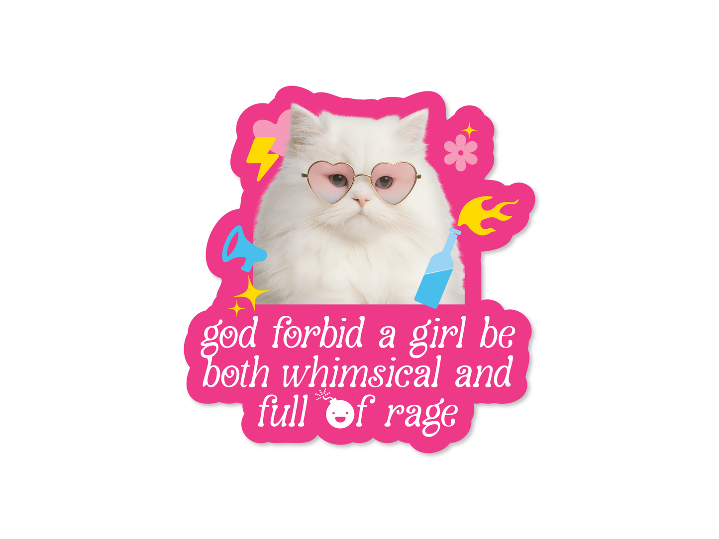 Whimsical Rage Cat 3" Vinyl Sticker